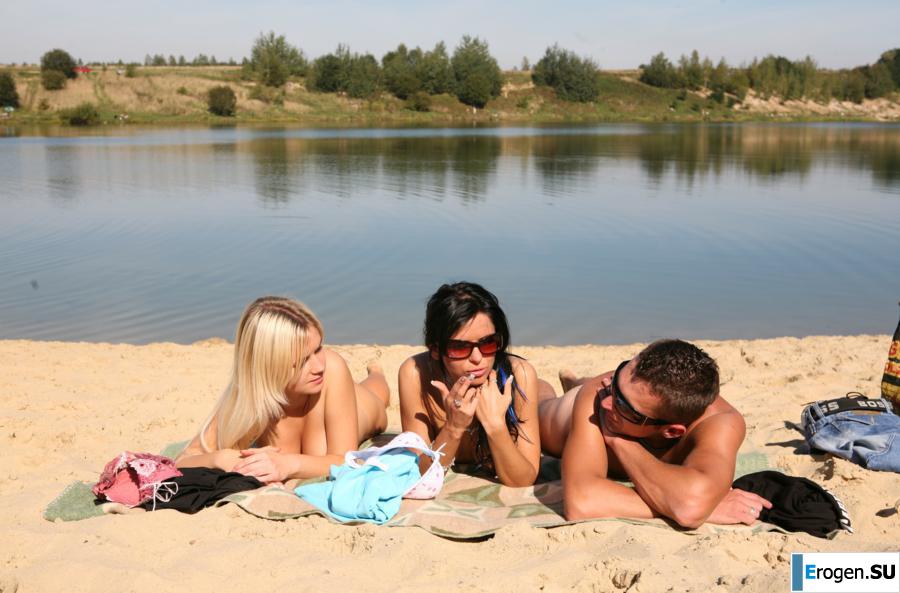 Three nudists on the riverbank. Part 5. Slide 44
