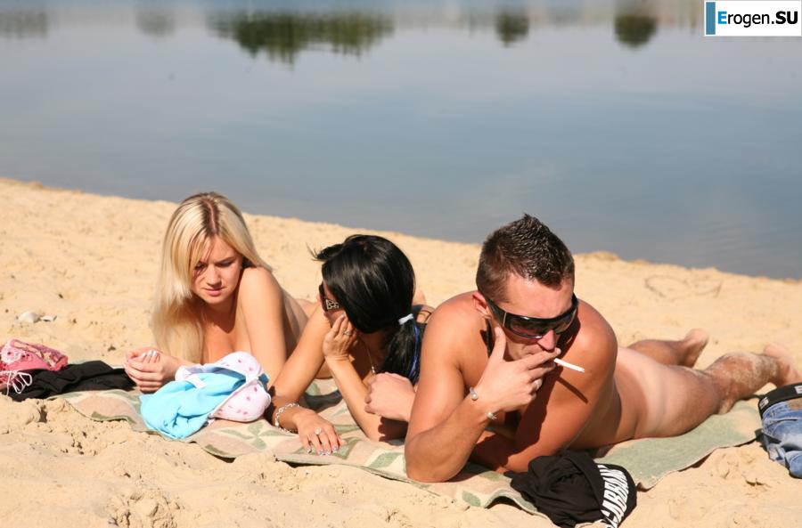 Three nudists on the riverbank. Part 5. Slide 53