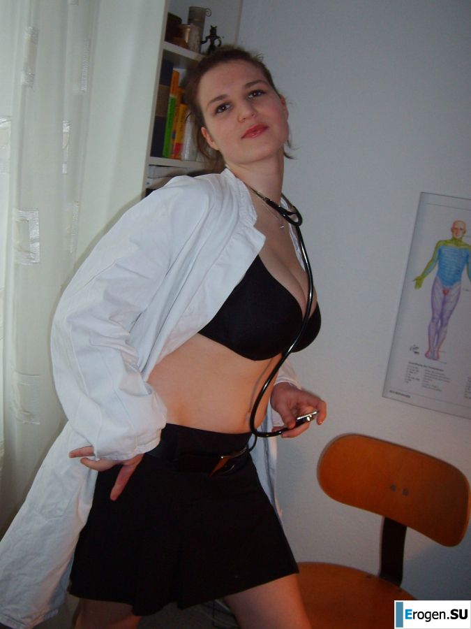 Role games of a bright brunette in a short skirt and her boyfriend. Slide 23