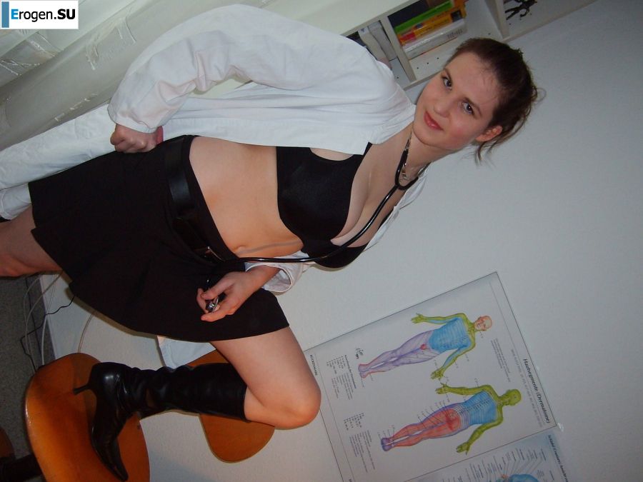 Role games of a bright brunette in a short skirt and her boyfriend. Slide 24