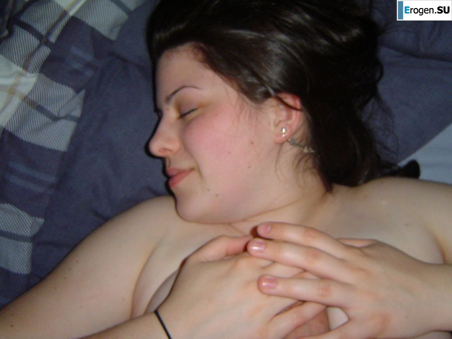 A naked girl shows her breasts, but is shy. Slide 10
