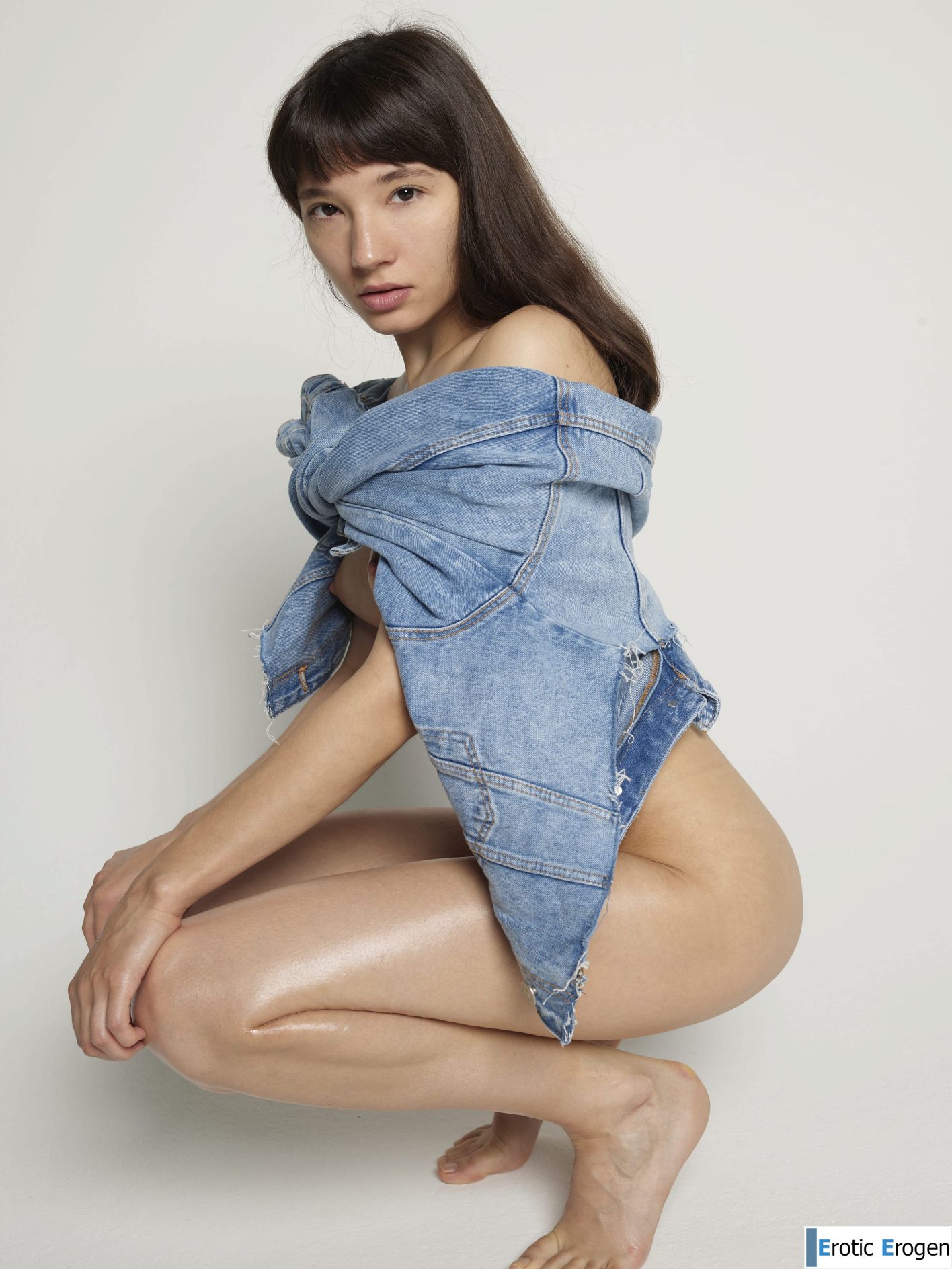 Katya V in Denim And Nude. Slide 22